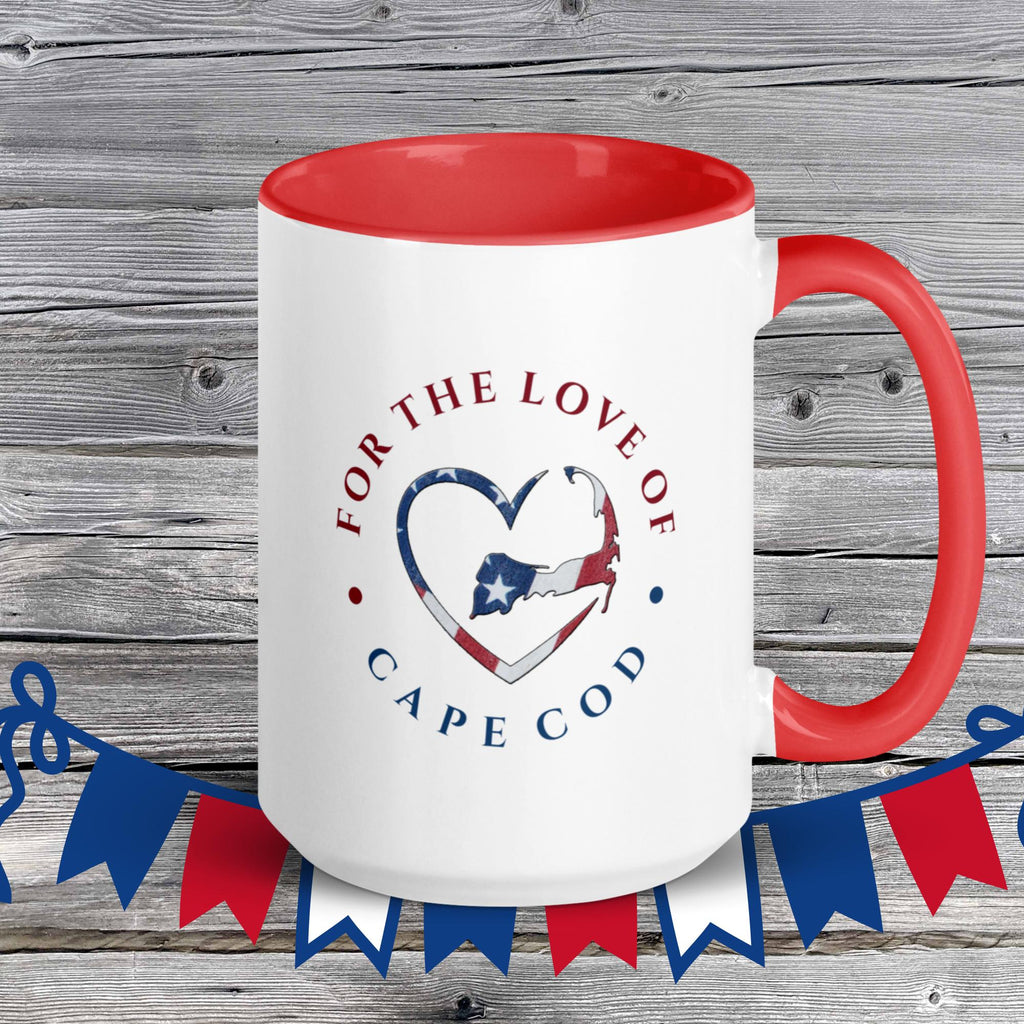 Stars and Stripes FOR THE LOVE OF CAPE COD mug with color inside 15oz